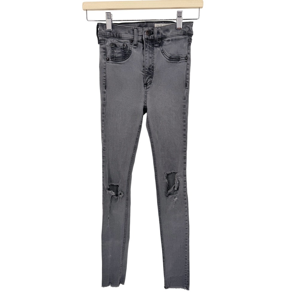 Rag & Bone Jean High Rise Skinny Jeans Size 24 Grey Distressed Cropped